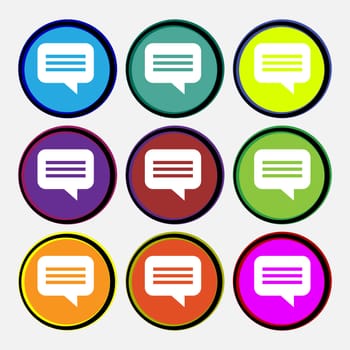 speech bubble, Chat think icon sign. Nine multi-colored round buttons. illustration