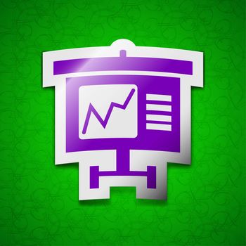 Graph icon sign. Symbol chic colored sticky label on green background. illustration