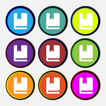 bookmark icon sign. Nine multi colored round buttons. illustration