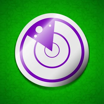 radar icon sign. Symbol chic colored sticky label on green background. illustration