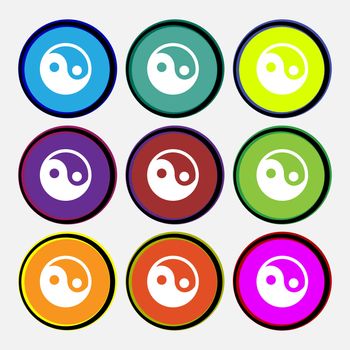 Ying yang icon sign. Nine multi-colored round buttons. illustration
