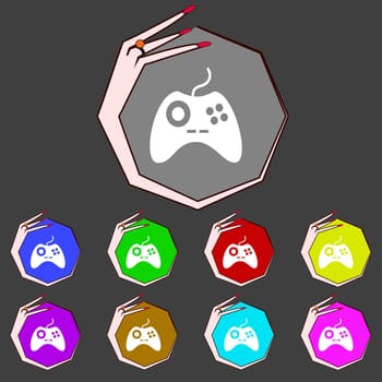 Joystick sign icon. Video game symbol. Set colourful buttons. illustration