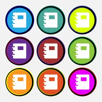 Book icon sign. Nine multi-colored round buttons. illustration
