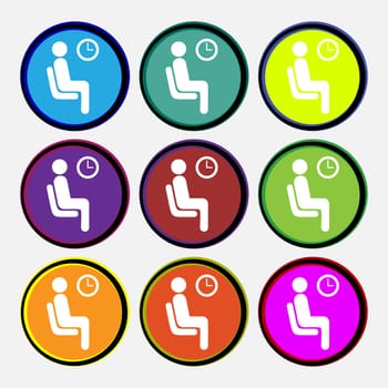waiting icon sign. Nine multi colored round buttons. illustration
