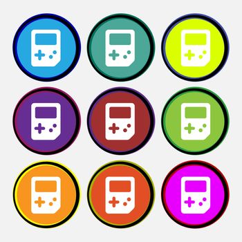 Tetris icon sign. Nine multi-colored round buttons. illustration