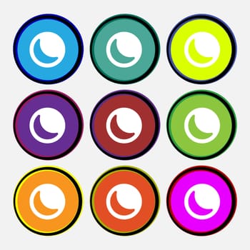 moon icon sign. Nine multi-colored round buttons. illustration