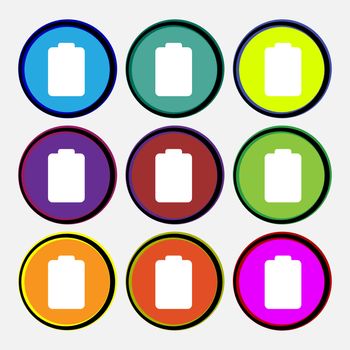 Battery empty, Low electricity icon sign. Nine multi-colored round buttons. illustration