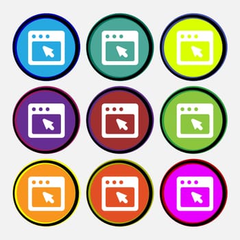 the dialog box icon sign. Nine multi colored round buttons. illustration