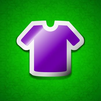 T-shirt, Clothes icon sign. Symbol chic colored sticky label on green background. illustration