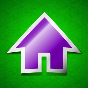 Home, Main page icon sign. Symbol chic colored sticky label on green background. illustration