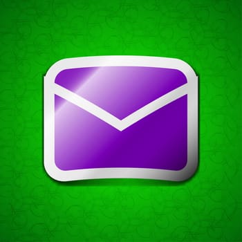 Mail, Envelope, Message icon sign. Symbol chic colored sticky label on green background. illustration
