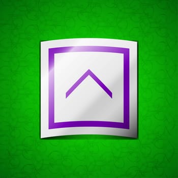 Direction arrow up icon sign. Symbol chic colored sticky label on green background. illustration