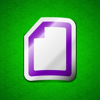 Text file icon sign. Symbol chic colored sticky label on green background. illustration