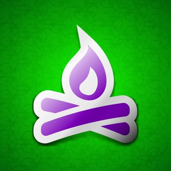 Fire flame icon sign. Symbol chic colored sticky label on green background. illustration