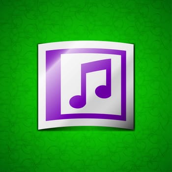 Audio, MP3 file icon sign. Symbol chic colored sticky label on green background. illustration