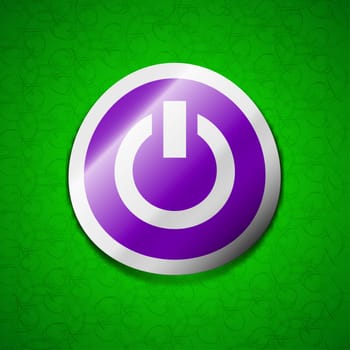 Power, Switch on, Turn on  icon sign. Symbol chic colored sticky label on green background. illustration