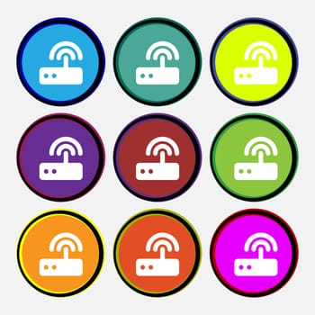 Wi fi router icon sign. Nine multi colored round buttons. illustration