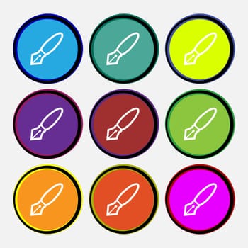 Pen icon sign. Nine multi colored round buttons. illustration