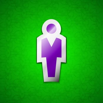 Human, Man Person, Male toilet icon sign. Symbol chic colored sticky label on green background. illustration