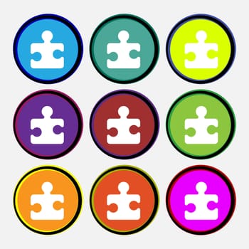 Puzzle piece icon sign. Nine multi-colored round buttons. illustration