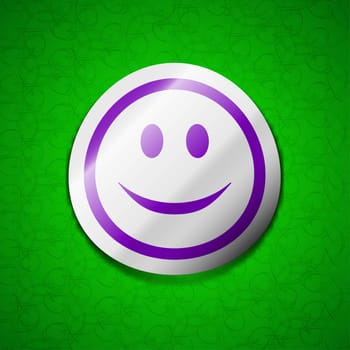 Smile, Happy face icon sign. Symbol chic colored sticky label on green background. illustration