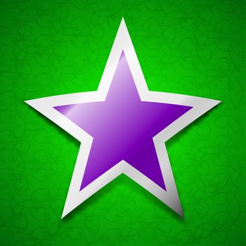 Star, Favorite icon sign. Symbol chic colored sticky label on green background. illustration