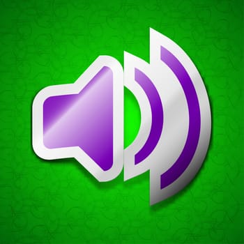 Speaker volume, Sound icon sign. Symbol chic colored sticky label on green background. illustration