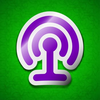 Wifi icon sign. Symbol chic colored sticky label on green background. illustration