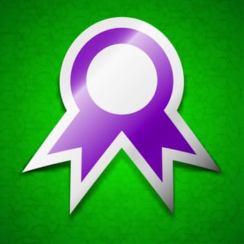 Award, Prize for winner icon sign. Symbol chic colored sticky label on green background. illustration