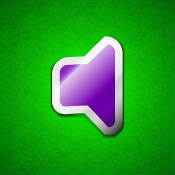 Speaker volume, Sound icon sign. Symbol chic colored sticky label on green background. illustration