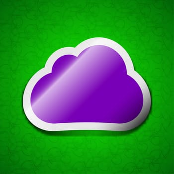 cloud icon sign. Symbol chic colored sticky label on green background. illustration