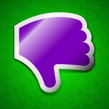 Dislike, Thumb down, Hand finger down icon sign. Symbol chic colored sticky label on green background. illustration