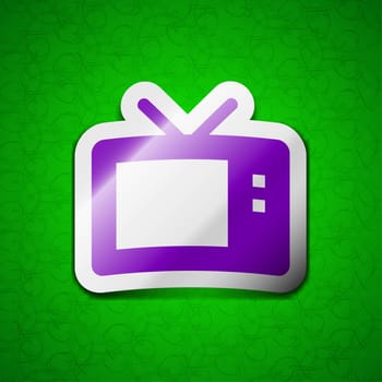 Retro TV mode icon sign. Symbol chic colored sticky label on green background. illustration