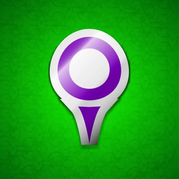 Map pointer, GPS location icon sign. Symbol chic colored sticky label on green background. illustration