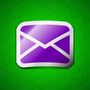 Mail, Envelope, Message icon sign. Symbol chic colored sticky label on green background. illustration