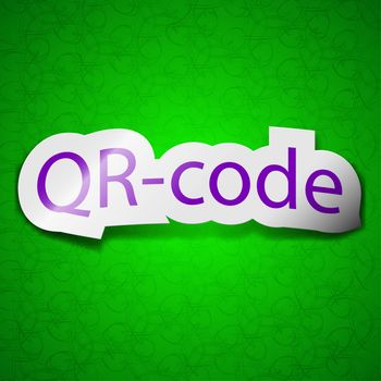 Qr code icon sign. Symbol chic colored sticky label on green background. illustration