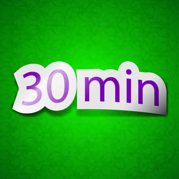 30 icon sign. Symbol chic colored sticky label on green background. illustration