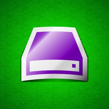 CD-ROM icon sign. Symbol chic colored sticky label on green background. illustration
