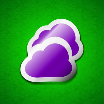 Cloud icon sign. Symbol chic colored sticky label on green background. illustration