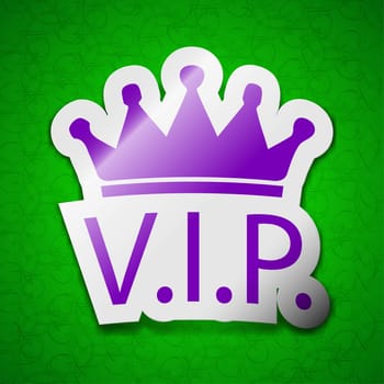 Vip icon sign. Symbol chic colored sticky label on green background. illustration