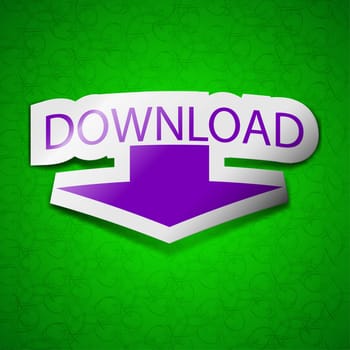 Download icon sign. Symbol chic colored sticky label on green background. illustration