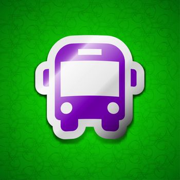 Bus icon sign. Symbol chic colored sticky label on green background. illustration