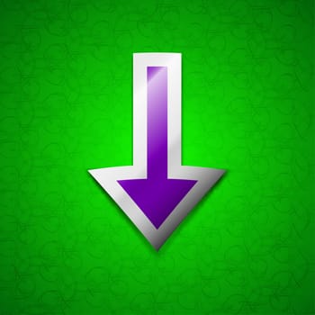 Arrow down, Download, Load, Backup icon sign. Symbol chic colored sticky label on green background. illustration