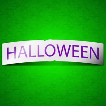 Halloween icon sign. Symbol chic colored sticky label on green background. illustration