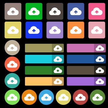 Upload from cloud icon sign. Set from twenty seven multicolored flat buttons. illustration