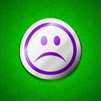 Sad face, Sadness depression icon sign. Symbol chic colored sticky label on green background. illustration
