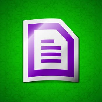 Text File document icon sign. Symbol chic colored sticky label on green background. illustration
