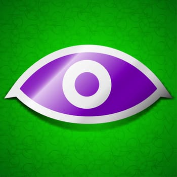 Eye, Publish content, sixth sense, intuition icon sign. Symbol chic colored sticky label on green background. illustration