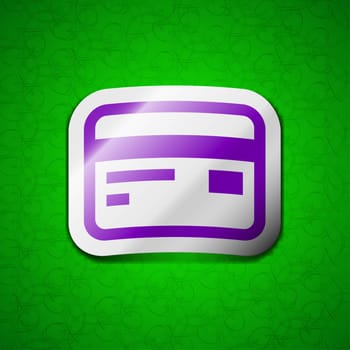 Credit, debit card icon sign. Symbol chic colored sticky label on green background. illustration