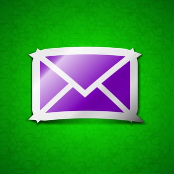 Mail, Envelope, Message icon sign. Symbol chic colored sticky label on green background. illustration